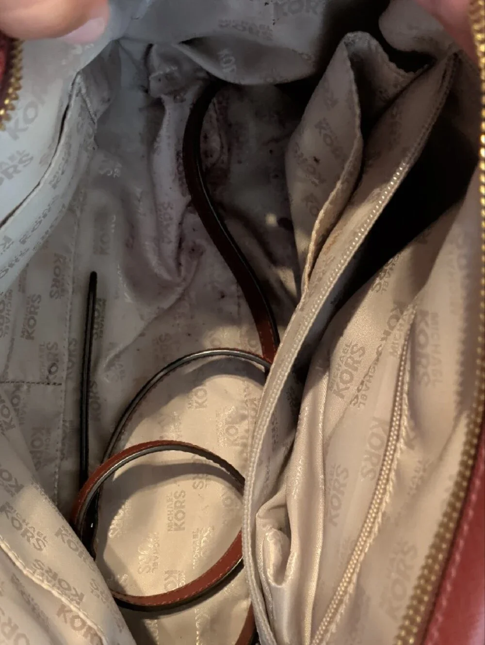 Michael Kors Wine Red Saffiano Leather Studded Satchel - Picture 6 of 6